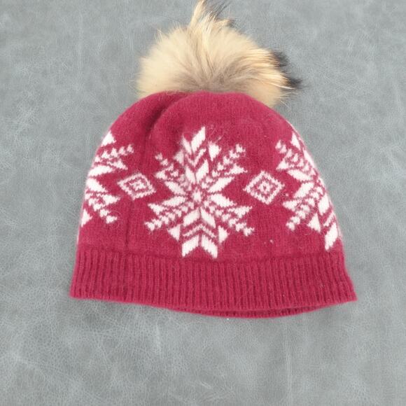 Rossignol Beanie Adult Red Fair Isle Wool Angora Blend Pom Ski Snowboard Stretch - Picture 2 of 4